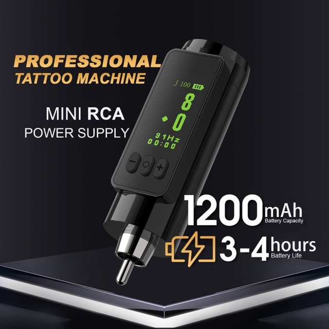 Fuente de alimentación profesional para tatuajes Mini RCA de 1200 mAh: batería de larga duración para un rendimiento óptimo